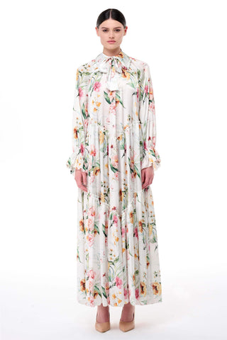 Floral Ruffle Collar Oversized Dress – Ecru