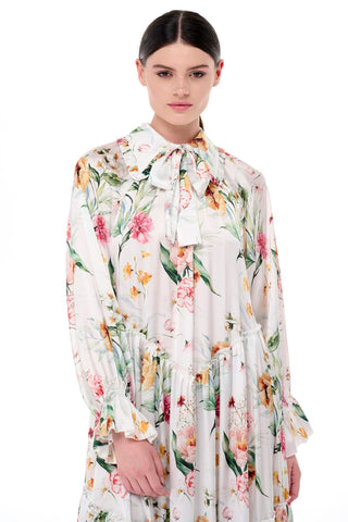 Floral Ruffle Collar Oversized Dress – Ecru