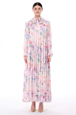 Floral Ruffle Collar Oversized Dress – Powder Pink