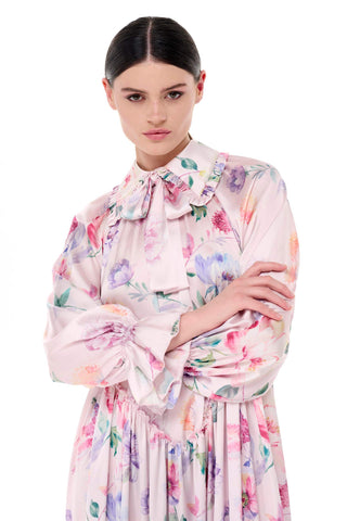 Floral Ruffle Collar Oversized Dress – Powder Pink