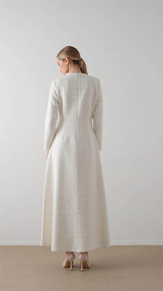 Tweed Textured Dress – Ecru