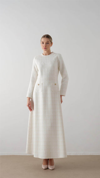Tweed Textured Dress – Ecru
