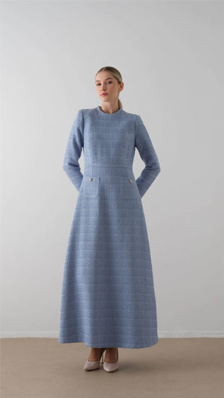 Tweed Textured Dress – Light Blue