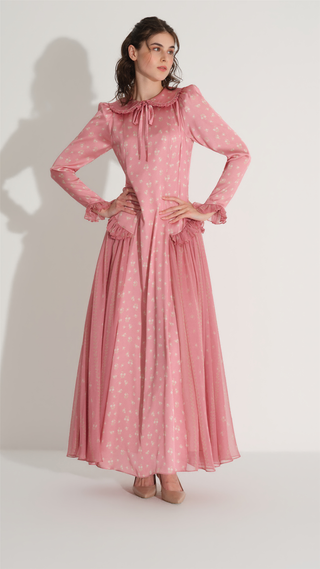 Peter Pan Collar Ruffle Dress – Pink