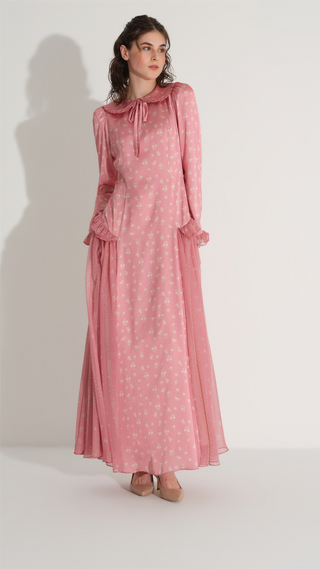 pink long sleeve dress with peter pan collar 80s Sheer Pink Peter Pan Collar Long Sleeve Belted Dress