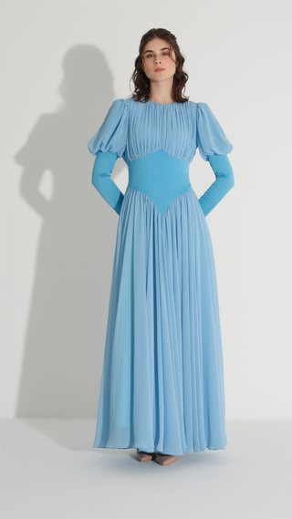 Corset Detail Chiffon Dress – Blue