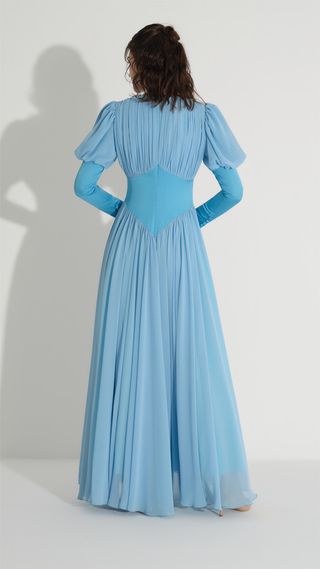 Corset Detail Chiffon Dress – Blue