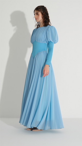 Corset Detail Chiffon Dress – Blue