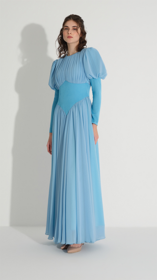 Corset Detail Chiffon Dress – Blue