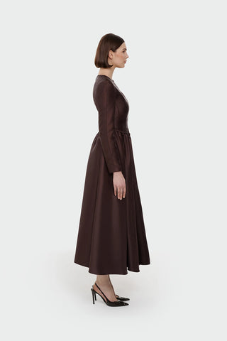 Waist Detail A-Line Evening Dress - Brown
