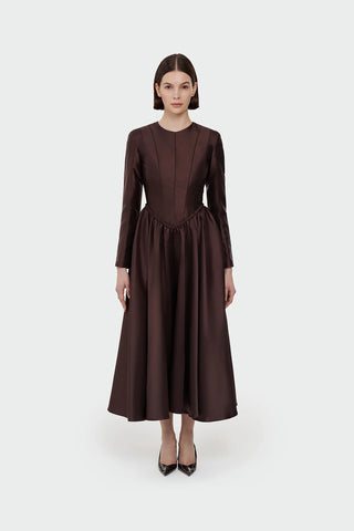 Waist Detail A-Line Evening Dress - Brown