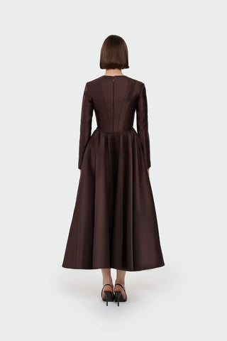 Waist Detail A-Line Evening Dress - Brown