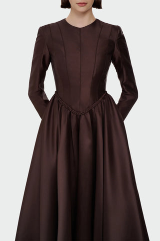 Waist Detail A-Line Evening Dress - Brown