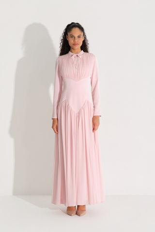 BEL FORMU KORSE GÖRÜNÜMLÜ KREP ELBİSE Pembe
