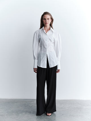 Waist-Fitted Poplin Blouse – White