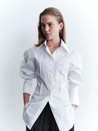 Waist-Fitted Poplin Blouse – White