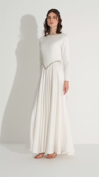 Embellished Belt Detail Dress – White