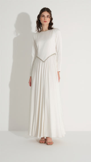 Embellished Belt Detail Dress – White