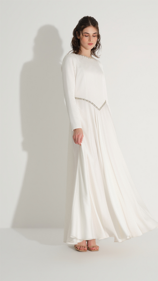 Embellished Belt Detail Dress – White