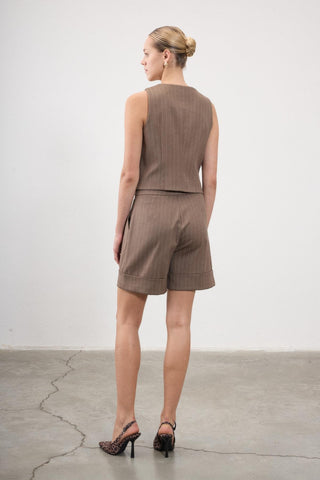 Benita Pinstripe Tailored Vest – Coffee