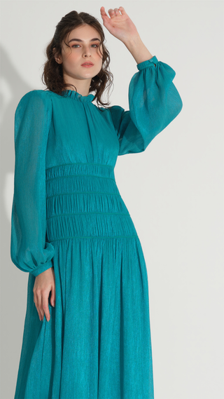 Piping Detail Glitter Dress – Green