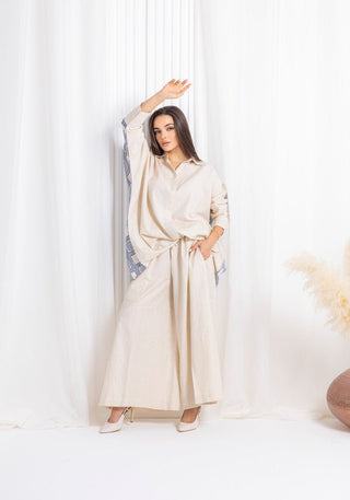 Blue Beige Linen Co-ord Set