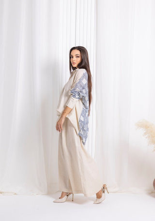 Blue Beige Linen Co-ord Set