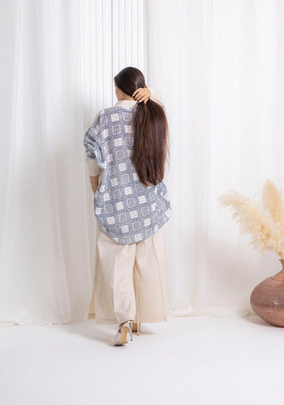 Blue Beige Linen Co-ord Set