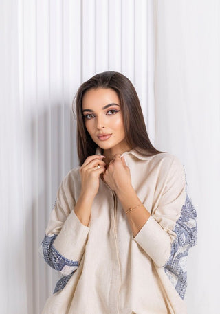 Blue Beige Linen Co-ord Set