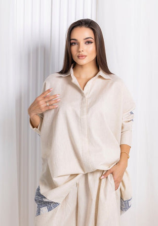 Blue Beige Linen Co-ord Set