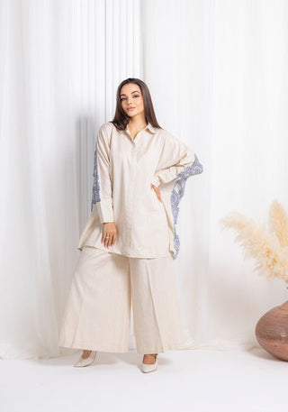 Blue Beige Linen Co-ord Set