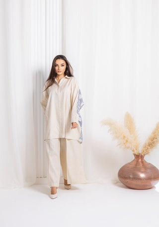 Blue Beige Linen Co-ord Set