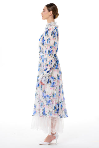 Embellished Pleated Lace Trim Dress – Saks Blue