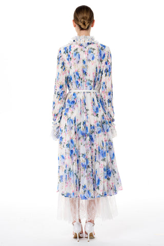 Embellished Pleated Lace Trim Dress – Saks Blue