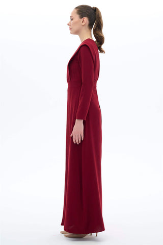 BORDO PİLELİ ELBİSE Bordo