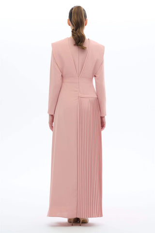 Structured Pleated Shoulder Dress – Powder Pink