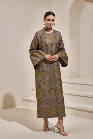 Brocade Maxi Dress – Olive Green