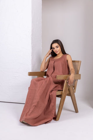 Brown Pink Linen Dress