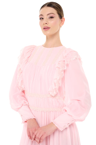 BÜZGÜ ŞERİT DETAYLI ELBİSE Pembe