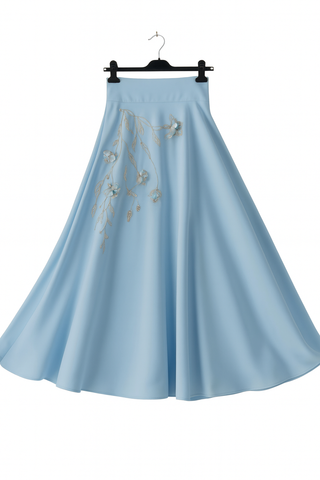 Floral Embroidered Blouse & Skirt Set – Light Blue
