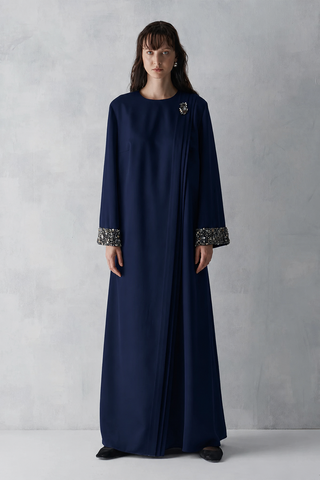 Embellished Cuff Evening Gown – Dark Blue