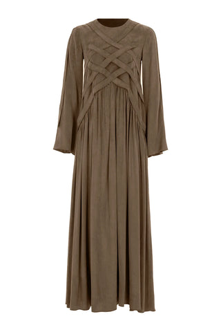 Cross-Stitch Tencel Maxi Dress – Beige