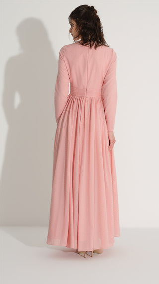 ÇİÇEK AKSESUARLI SİMLİ ELBİSE Pembe