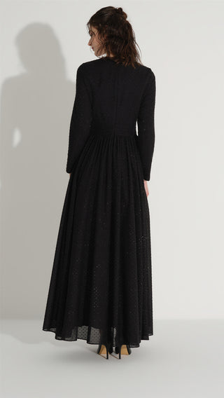 Floral Detail Glitter Dress – Black