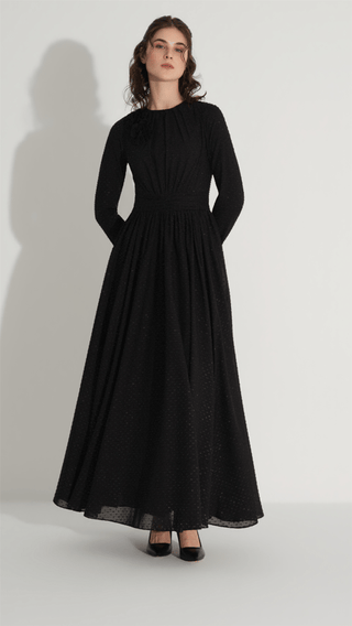 Floral Detail Glitter Dress – Black