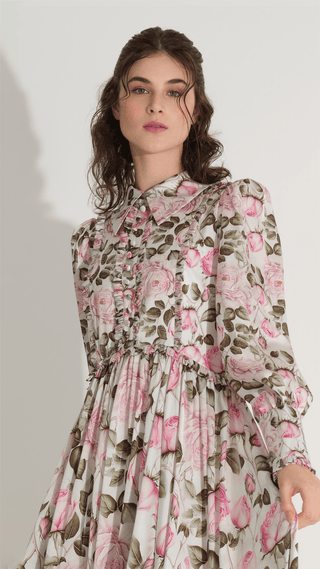 Floral Satin Tiered Dress – Pink