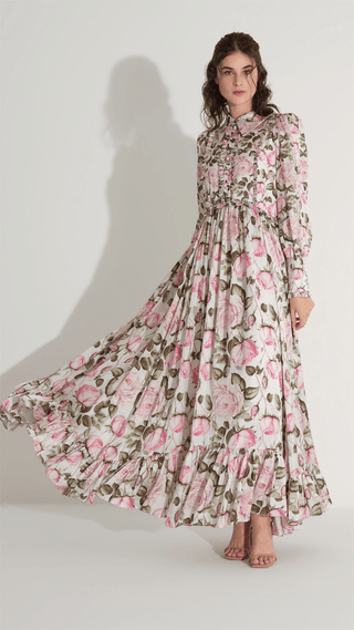 Floral Satin Tiered Dress – Pink