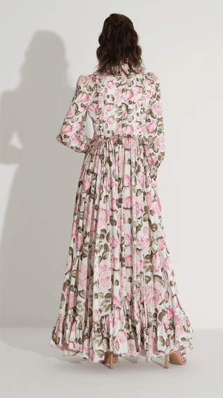 Floral Satin Tiered Dress – Pink