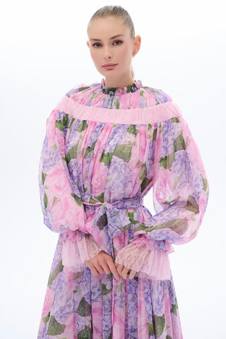 Floral Patterned Ethnic Dress in Lilac