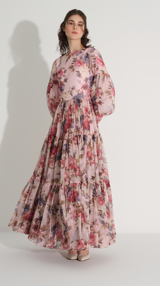 Floral Silk Chiffon Dress – Pink